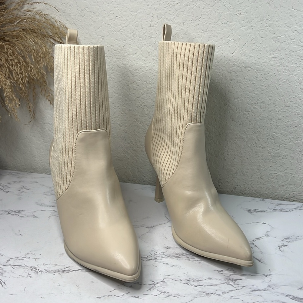 MIA Cream Ribbed Ankle Booties - Picture 11 of 13